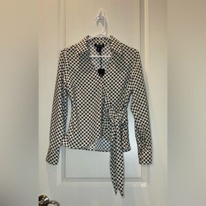 NWT Rachel Zoe Black and White Faux Wrap Top Long Sleeve Size S